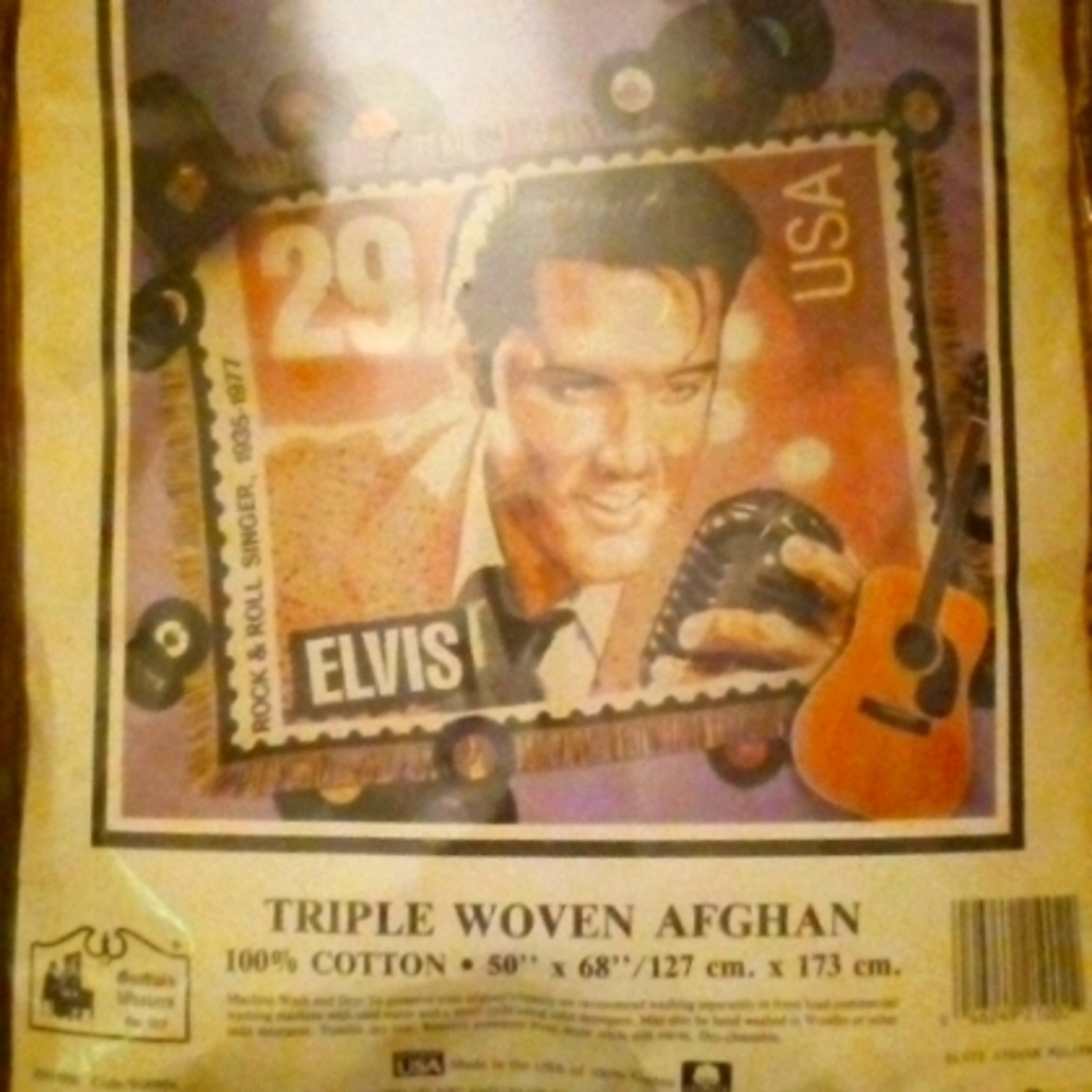 Elvis Presley afghan pattern based on stamp of Elvis published in 1992 by USPS
